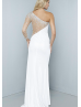 Sexy Beaded One Shoulder Jersey Long Prom Dress